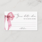 ピンクボウ日付の夜アイディア。日付jarブライダルゲーム エンクロージャーカード (正面)