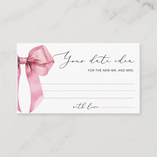 ピンクボウ日付の夜アイディア。日付jarブライダルゲーム エンクロージャーカード (正面)