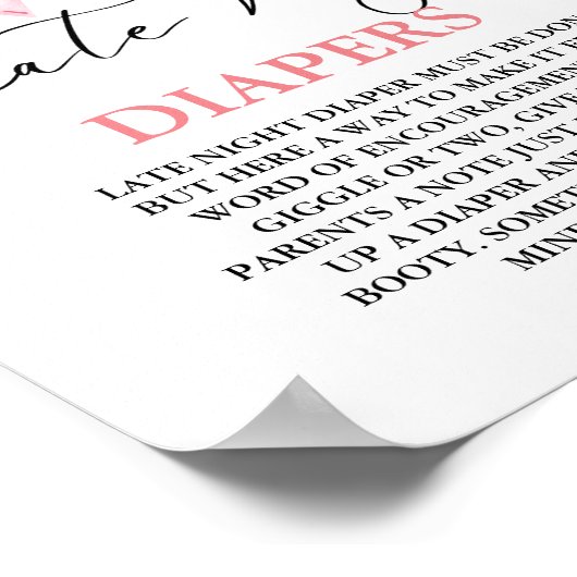 ピンクボウ晩夜おむつ赤ちゃんシャワーゲーム ポスター (角)