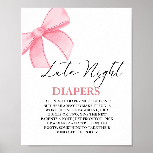 ピンクボウ晩夜おむつ赤ちゃんシャワーゲーム ポスター (正面)