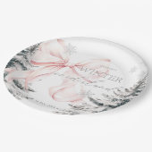 ピンクボウ松の木の冬のオネダーランド1歳の誕生日 ペーパープレート (アングル)