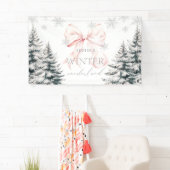 ピンクボウ松の木の冬のオネダーランド1歳の誕生日 横断幕 (インサイチュ)