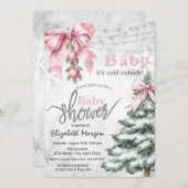 ピンクボウ松の木の玉の冷たい外 招待状 (正面/裏面)