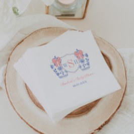 ピンクボウ水の色ガールモノグラムベビーシャワー スタンダードカクテルナプキン