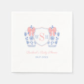 ピンクボウ水の色ガールモノグラムベビーシャワー スタンダードカクテルナプキン (正面)