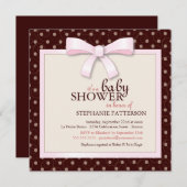 ピンクボウ水玉模様ガールベビーシャワー招待状 招待状 (正面/裏面)