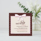 ピンクボウ水玉模様ガールベビーシャワー招待状 招待状 (スタンド正面)