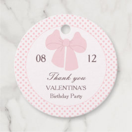 ピンクボウ水玉模様女の子の誕生日 フェイバータグ
