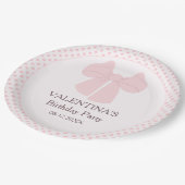 ピンクボウ水玉模様女の子の誕生日 ペーパープレート (アングル)