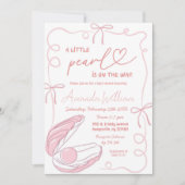 ピンクボウ海リトルパールガールベビーシャワー 招待状 (正面)