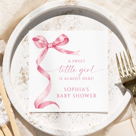 ピンクボウ甘い小さな女の子ベビーシャワー スタンダードカクテルナプキン