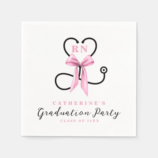 ピンクボウ登録ナース卒業 スタンダードカクテルナプキン (正面)