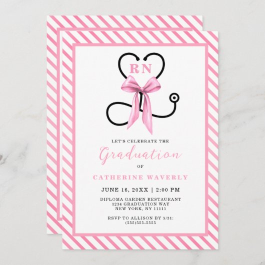ピンクボウ看護学校卒業パーティー 招待状 (正面/裏面)