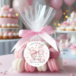 ピンクボウ真珠クインセアニラありがとうステッカー ラウンドシール