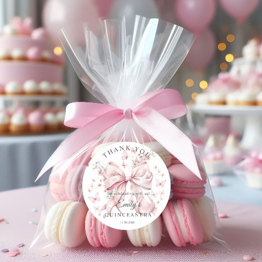 ピンクボウ真珠クインセアニラありがとうステッカー ラウンドシール