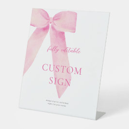 ピンクボウ結び目ブライダルシャワーカスタム標識 台座サイン