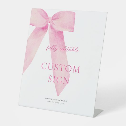 ピンクボウ結び目ブライダルシャワーカスタム標識 台座サイン (正面)