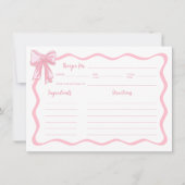 ピンクボウ結び目ブライダルシャワーレシピカード 招待状 (正面)
