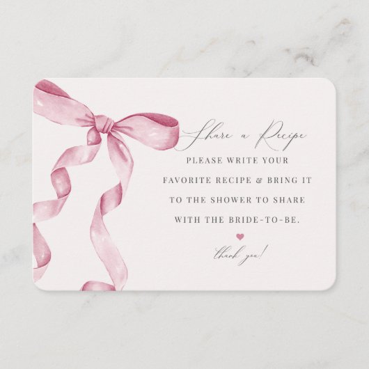 ピンクボウ結び目共有レシピインサート エンクロージャーカード (正面)