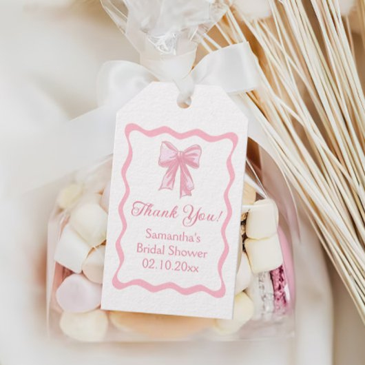 ピンクボウ結び結びブライダルシャワーの好意 ギフトタグ