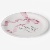 ピンクボウ結び結び付けブライダルシャワー ペーパープレート (アングル)