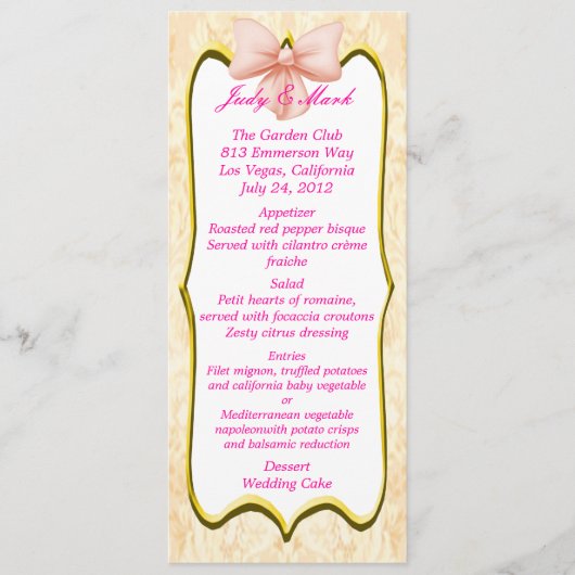 ピンクボウ結婚のメニューカード メニュー (正面)