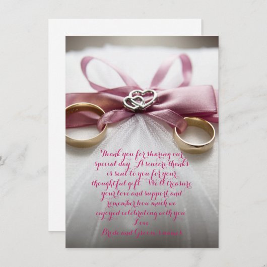 ピンクボウ結婚ズサンキューカード 招待状 (正面/裏面)