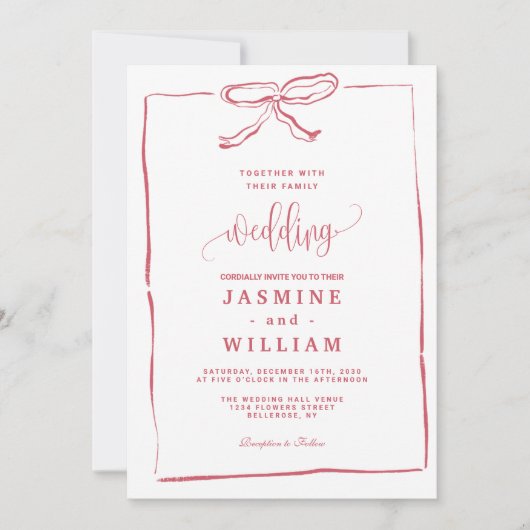 ピンクボウ結婚式招待状 招待状 (正面)