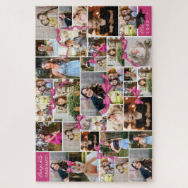 ピンクボウ繰り返し写真コラージュおめでとう卒業生 ジグソーパズル