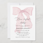 ピンクボウ美しい赤ちゃん女の子の赤ちゃんシャワー 招待状 (正面)