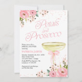 ピンクボウ花びらとプロセッコブライダルシャワー 招待状 (正面)