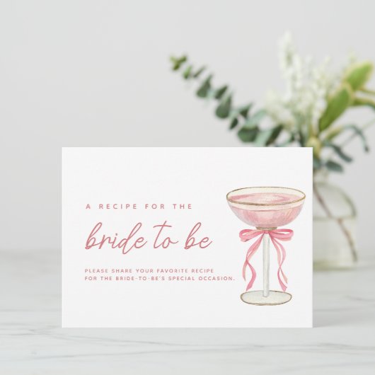 ピンクボウ花びら&プロセッコブライダルシャワーレシピ エンクロージャーカード (スタンド正面)