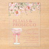 ピンクボウ花びら&プロセッコ赤面ブライダルシャワー アクリル招待状 (正面)