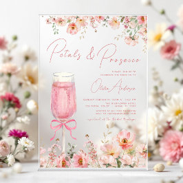 ピンクボウ花びら&プロセッコ赤面ブライダルシャワー アクリル招待状