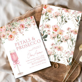 ピンクボウ花びら&プロセッコ赤面ブライダルシャワー 招待状
