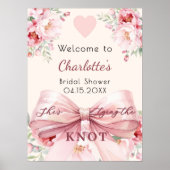 ピンクボウ花模様ノットブライダルシャワーウェルカムサイン ポスター (正面)