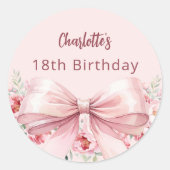 ピンクボウ花模様誕生日の好意 ラウンドシール (正面)