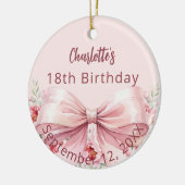 ピンクボウ花模様誕生日 セラミックオーナメント (左)
