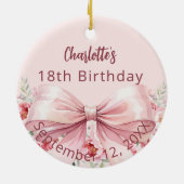 ピンクボウ花模様誕生日 セラミックオーナメント (裏面)