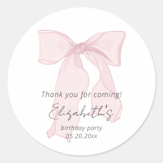 ピンクボウ誕生日ありがとう ラウンドシール (正面)