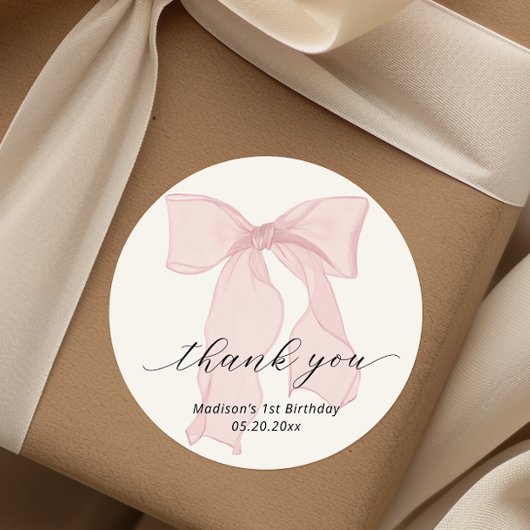 ピンクボウ誕生日ありがとう ラウンドシール