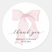 ピンクボウ誕生日ありがとう ラウンドシール (正面)