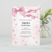 ピンクボウ誕生日ガールズ招待状 招待状 (スタンド正面)