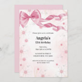 ピンクボウ誕生日ガールズ招待状 招待状 (正面/裏面)
