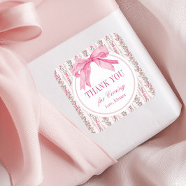 ピンクボウ誕生日パーティーお願い スクエアシール