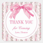 ピンクボウ誕生日パーティーお願い スクエアシール (正面)