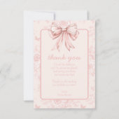 ピンクボウ誕生日パーティーウィムジートワールパーソナライズされた サンキューカード (正面)