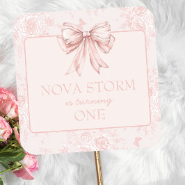 ピンクボウ誕生日パーティーウィムジートワールパーソナライズされた スクエアシール