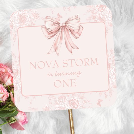 ピンクボウ誕生日パーティーウィムジートワールパーソナライズされた スクエアシール