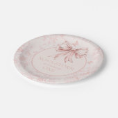 ピンクボウ誕生日パーティーウィムジートワールパーソナライズされた ペーパープレート (アングル)